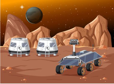 Gezegendeki uzay istasyonu manzara çizimi