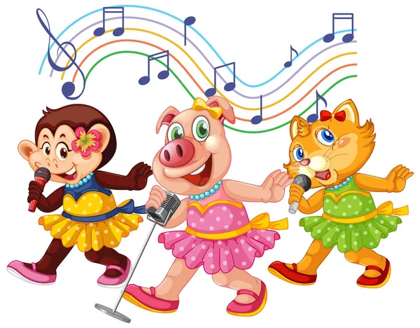 Ευτυχισμένα Ζώα Τραγουδούν Εικονογράφηση Μικροφώνου — Διανυσματικό Αρχείο