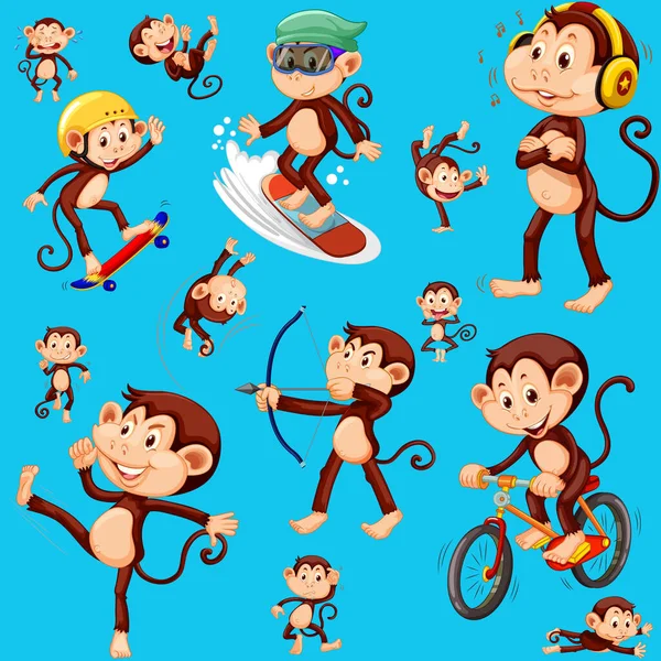Opice Bezešvé Vzor Pozadí Ilustrace — Stockový vektor