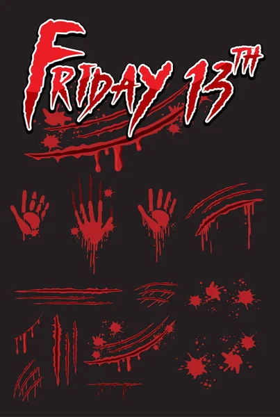 Friday 13Th Text Design Bloody Hand Prints Illustration — Stock Vector