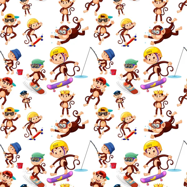 Monkey Naadloze Patroon Achtergrond Illustratie — Stockvector