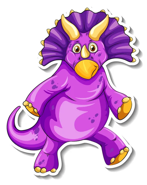 Triceratops Dinosaurus Cartoon Karakter Sticker Illustratie — Stockvector