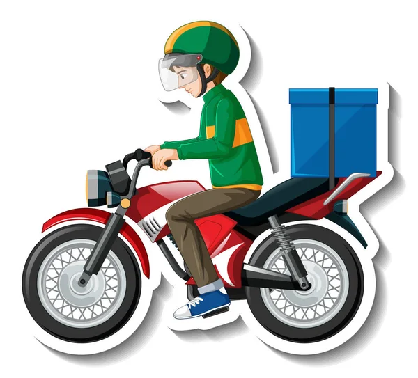 Una Plantilla Pegatina Con Repartidor Ilustración Motocicleta — Vector de stock