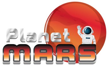 Mars Gezegeni kelime logo tasarımı astronot çizimi