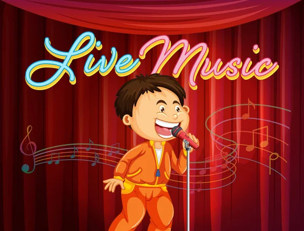 Boy Performing Singing Stage Illustration — Stock Vector
