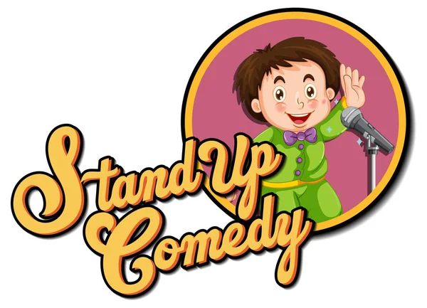 Stand Comedy Logo Design Boy Cartoon Character Illustration — Stock Vector