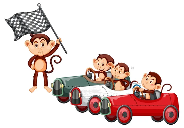 Soap Box Derby Monkey Racing Drivers Illustration — Stock Vector