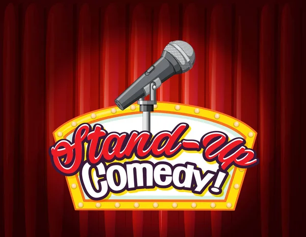Stand Comedy Banner Red Curtain Background Illustration — Stock Vector