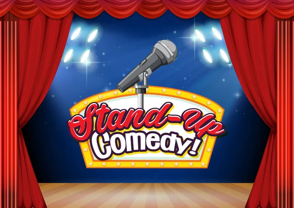 Stand Comedy Banner Színpadi Piros Függöny Háttér Illusztráció — Stock Vector