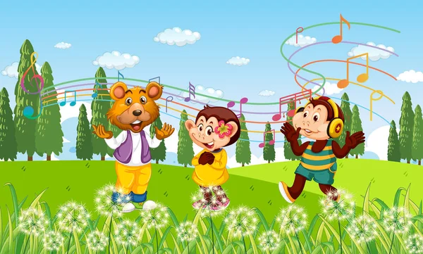 Graziosa Performance Animali Cantando Parco Illustrazione — Vettoriale Stock