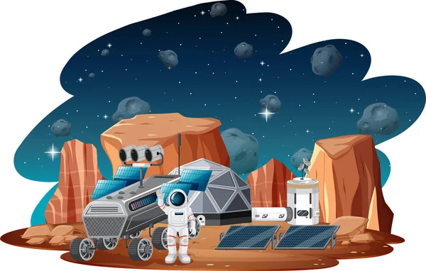 Raumstation Auf Dem Planeten Landschaft Illustration — Stockvektor