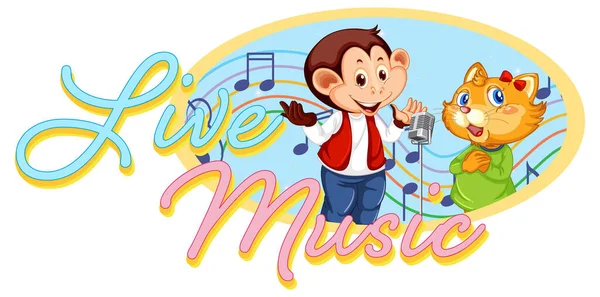 Live Musik Logo Mit Illustration Zum Gesang Von Affen Und — Stockvektor