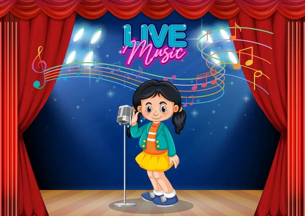 Little Girl Performing Singing Stage Illustration — Stock Vector