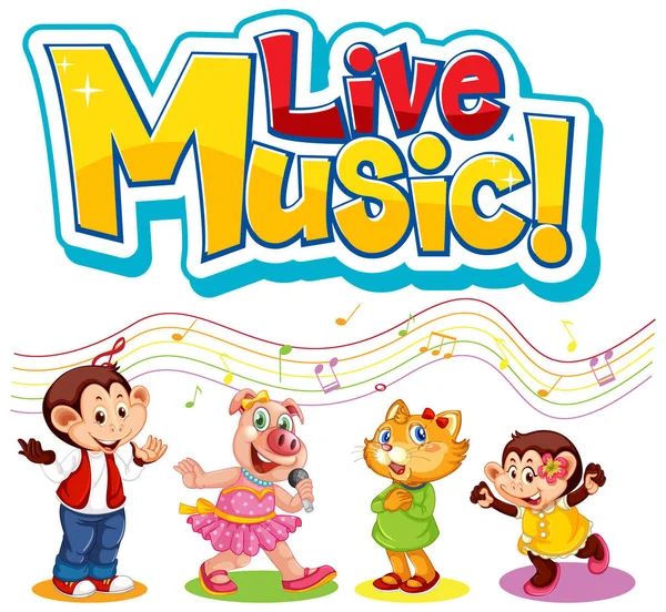 Live Music Logo Mit Niedlichen Tieren Singende Illustration — Stockvektor