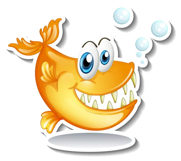 Cartoon Fish Big Fangs Cartoon Sticker Illustration — Stock Vector