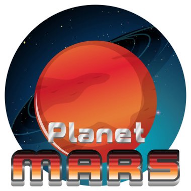 Mars Gezegeni kelime logosu tasarımı ile Mars Gezegeni çizimi