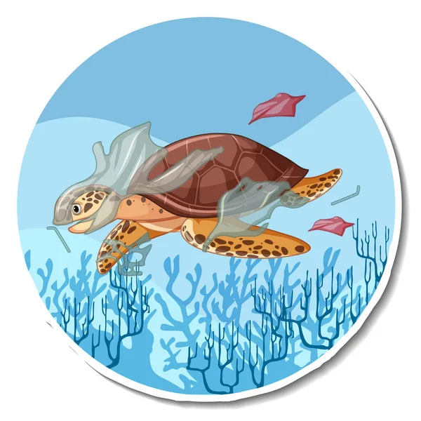 乌龟贴着塑料垃圾卡通画插图 — 图库矢量图片