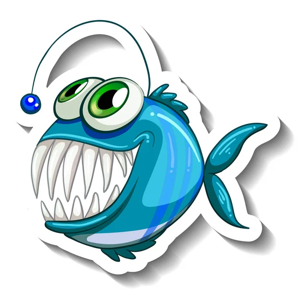 Anglerfish Illüstrasyonlu Deniz Hayvanı Çizgisi Yapıştırması — Stok Vektör