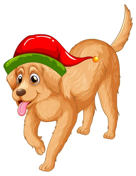 Golden Retriever Hund Mit Weihnachtsmütze Illustration — Stockvektor