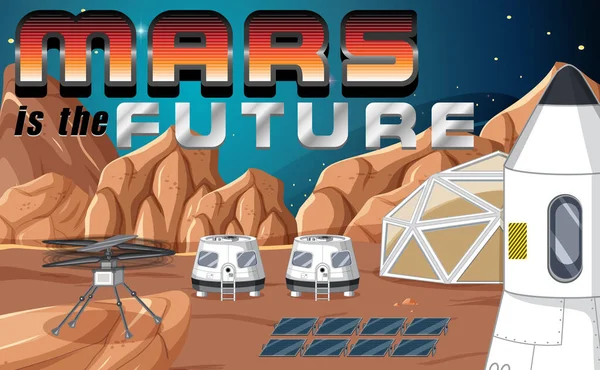 Ruimtestation Planeet Met Mars Toekomstige Logo Illustratie — Stockvector