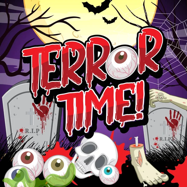 Cartel Halloween Con Ilustración Del Logotipo Palabra Terror Time — Vector de stock