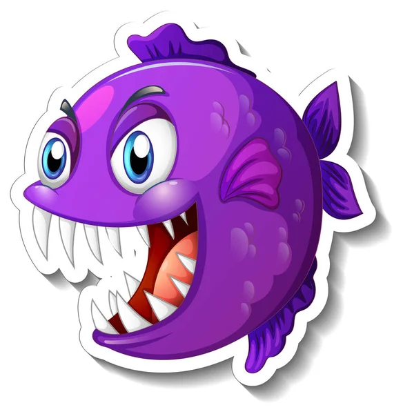 Arrabbiato Piranha Pesce Cartone Animato Adesivo Illustrazione — Vettoriale Stock