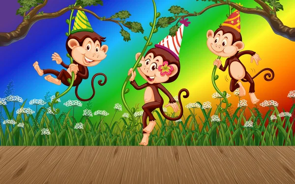 Macaco Floresta Gradiente Arco Íris Fundo Ilustração —  Vetores de Stock