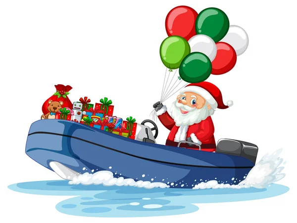 Der Weihnachtsmann Mit Seinen Geschenken Auf Dem Boot — Stockvektor