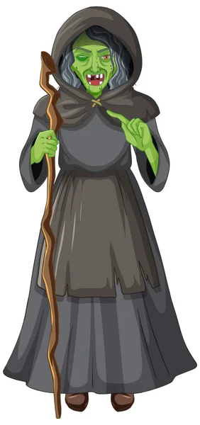 Зелёный Старый Персонаж Ведьмы Белом Фоне — стоковый вектор