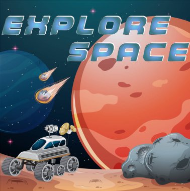 Kuyruklu yıldız arkaplanındaki uzay logosunu keşfet