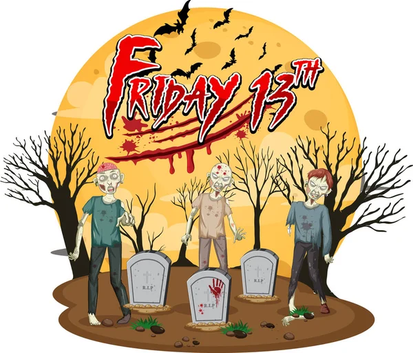 Friday 13Th Zombies Gravestone Illustration — Vector de stock