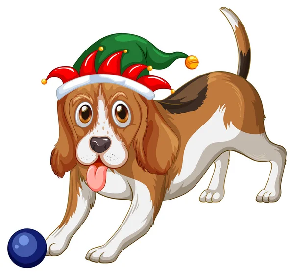 Beagle Dog Wearing Christmas Hat Illustration — Vector de stock