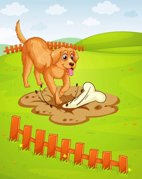 Perro Cavando Agujero Suelo Ilustración — Vector de stock