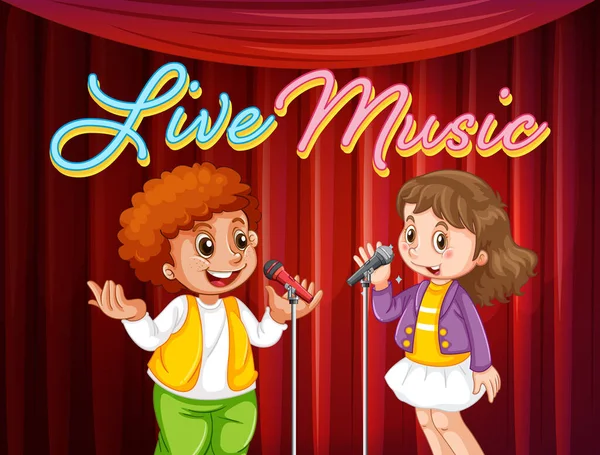 Kids Performing Singing Stage Illustration — Stock Vector
