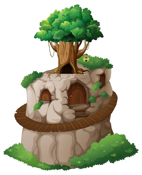 Árbol Fantasía Aislado Ilustración Del Acantilado — Vector de stock