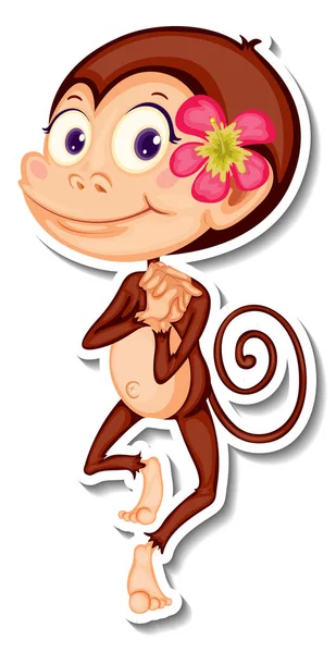 Engraçado Macaco Desenho Animado Personagem Adesivo Ilustração — Vetor de Stock