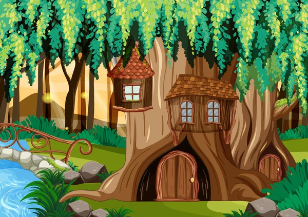 Casa Árvore Fantasia Ilustração Floresta —  Vetores de Stock