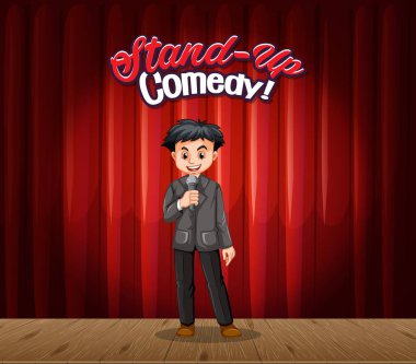 Sahnede şarkı söyleyen genç bir adam