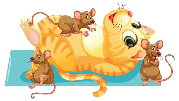 Cat Many Mouses Cartoon Character Illustration — Stock vektor