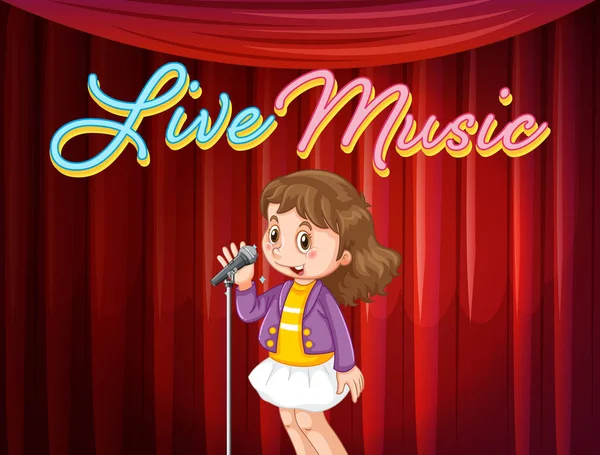 Little Girl Performing Singing Stage Illustration — Stock Vector
