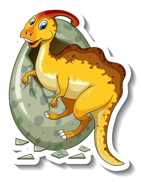 Parasaurolophus Dinosauro Schiusa Uovo Cartone Animato Personaggio Adesivo Illustrazione — Vettoriale Stock