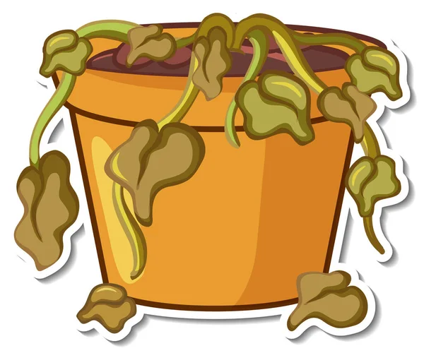 Sticker Design Died Plant Pot Isolated Illustration — Vettoriale Stock
