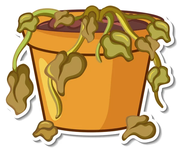 Sticker Design Died Plant Pot Isolated Illustration — Vetor de Stock