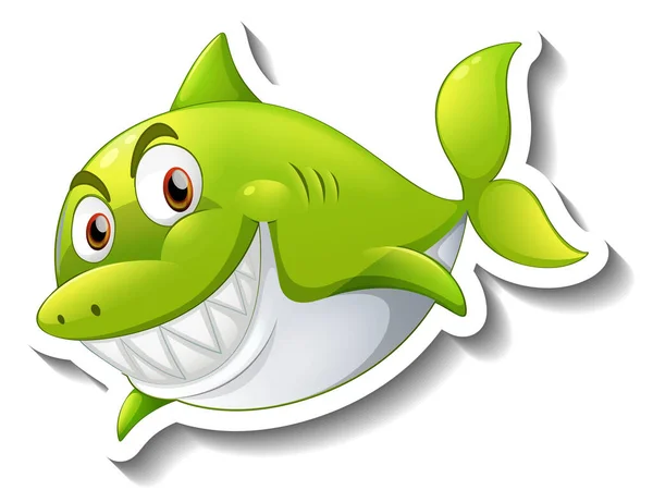 Tubarão Sorridente Desenho Animado Etiqueta Ilustração — Vetor de Stock