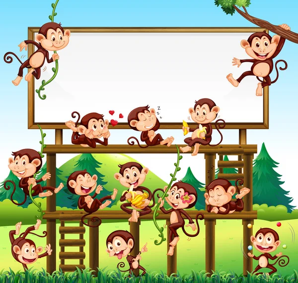 公園の背景イラストの小さな猿 — ストックベクタ
