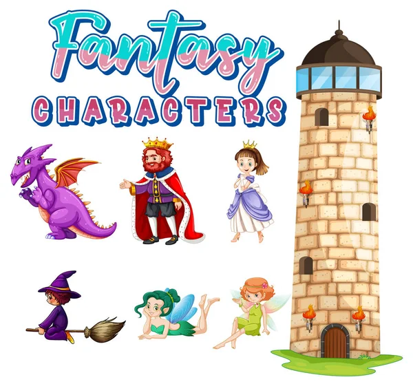 Fantasy Personaggi Dei Cartoni Animati Set Illustrazione — Vettoriale Stock
