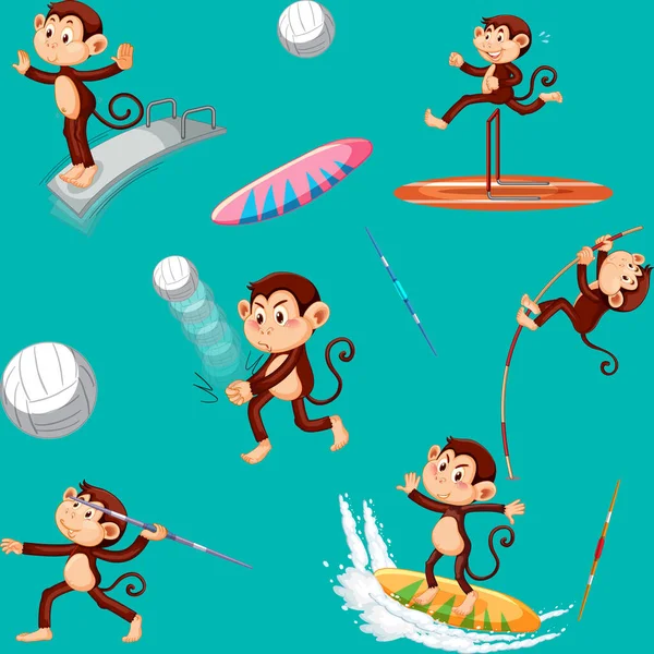 Macaco Sem Costura Padrão Fundo Ilustração — Vetor de Stock