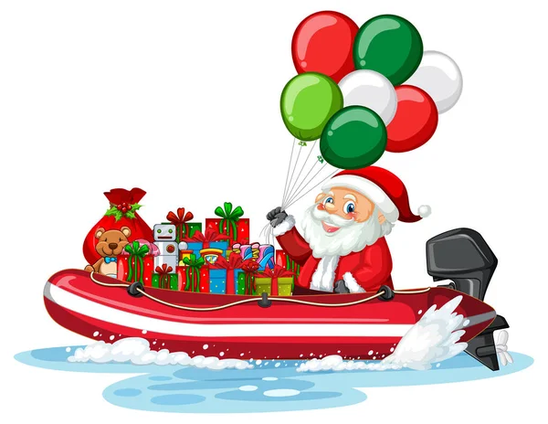 Άγιος Βασίλης Στο Σκάφος Δώρα Εικονογράφηση Του — Διανυσματικό Αρχείο