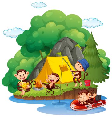 Maymunların kamp yaptığı ıssız bir orman.