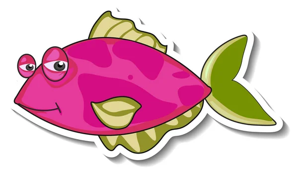 Mignon Poisson Mer Animal Dessin Animé Autocollant Illustration — Image vectorielle